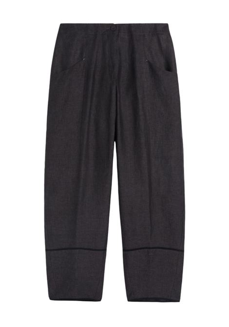 Pantaloni Baggy Momonì Silverado in Lino - Grigio Antracite MOMONI | Pantaloni | MOPA0050932