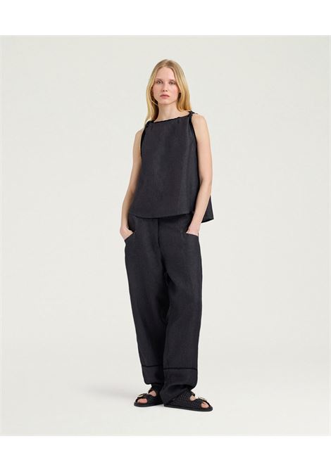 Pantaloni Baggy Momonì Silverado in Lino - Grigio Antracite MOMONI | Pantaloni | MOPA0050932
