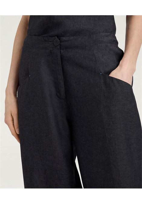 Pantaloni Baggy Momonì Silverado in Lino - Grigio Antracite MOMONI | Pantaloni | MOPA0050932