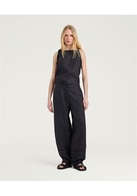 Pantaloni Baggy Momonì Silverado in Lino - Grigio Antracite MOMONI | Pantaloni | MOPA0050932