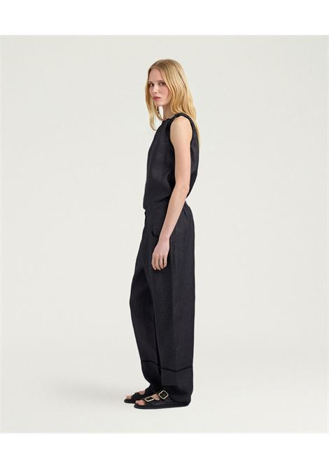 Pantaloni Baggy Momonì Silverado in Lino - Grigio Antracite MOMONI | Pantaloni | MOPA0050932