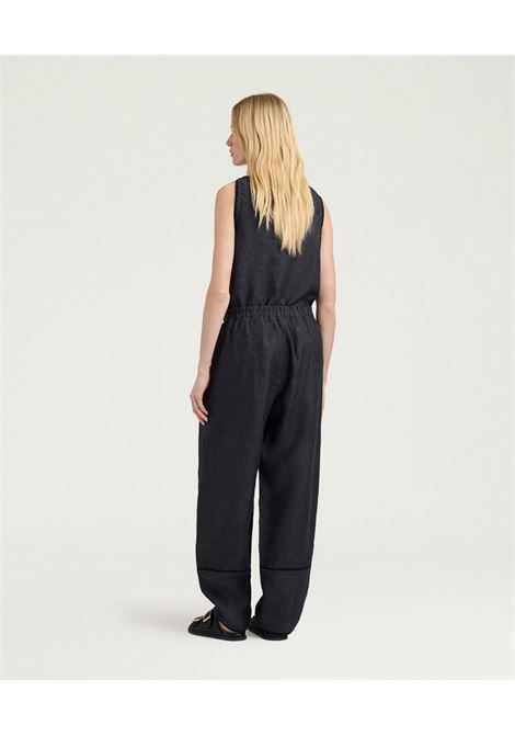Pantaloni Baggy Momonì Silverado in Lino - Grigio Antracite MOMONI | Pantaloni | MOPA0050932