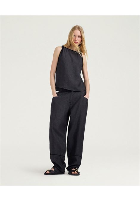 Pantaloni Baggy Momonì Silverado in Lino - Grigio Antracite MOMONI | Pantaloni | MOPA0050932