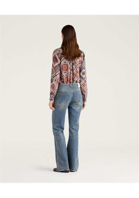 Pantaloni Bootcut Momonì Fuego in Denim Stone Washed con Borchie MOMONI | Pantaloni | MOPA0080836