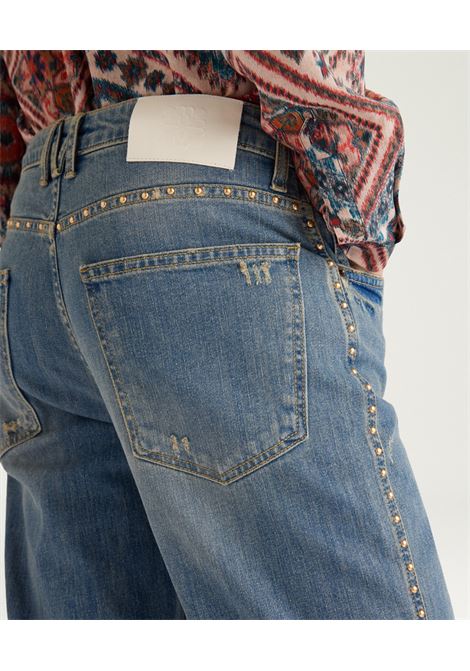 Pantaloni Bootcut Momonì Fuego in Denim Stone Washed con Borchie MOMONI | Pantaloni | MOPA0080836