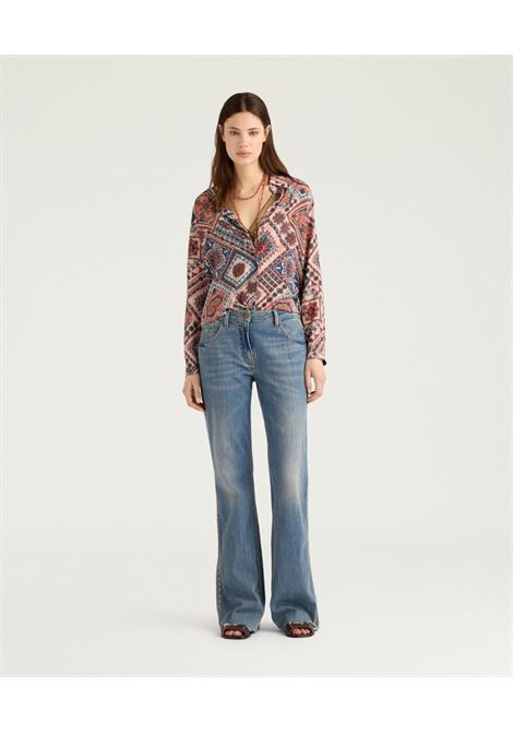 Pantaloni Bootcut Momonì Fuego in Denim Stone Washed con Borchie MOMONI | Pantaloni | MOPA0080836