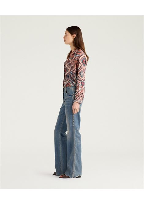 Pantaloni Bootcut Momonì Fuego in Denim Stone Washed con Borchie MOMONI | Pantaloni | MOPA0080836
