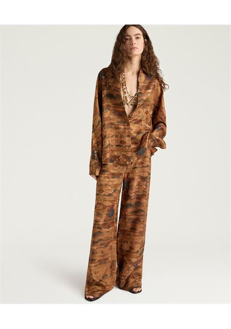 Pantaloni Flare Momonì Aguila in Jacquard di Viscosa e Seta - Terracotta MOMONI | Pantaloni | MOPA0140639