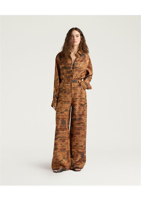 Pantaloni Flare Momonì Aguila in Jacquard di Viscosa e Seta - Terracotta MOMONI | Pantaloni | MOPA0140639