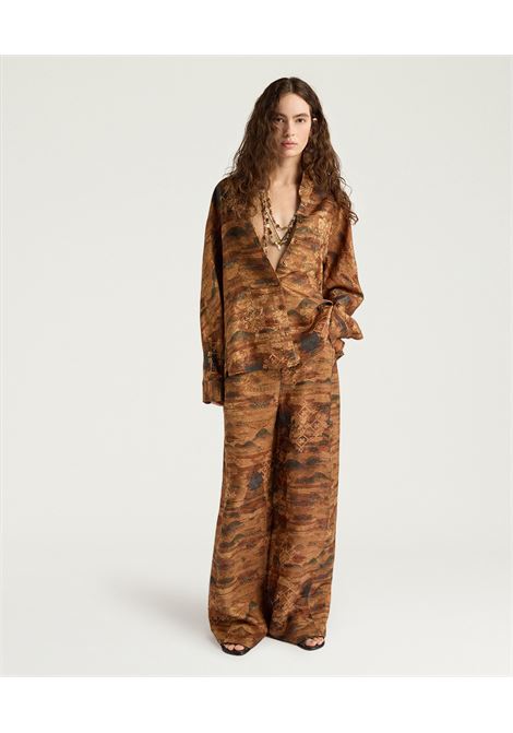 Pantaloni Flare Momonì Aguila in Jacquard di Viscosa e Seta - Terracotta MOMONI | Pantaloni | MOPA0140639