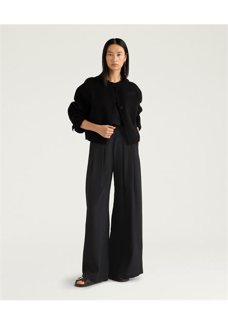 Pantaloni a Palazzo Momonì Aspen in Crêpe di Acetato e Seta - Nero MOMONI | Pantaloni | MOPA0190990