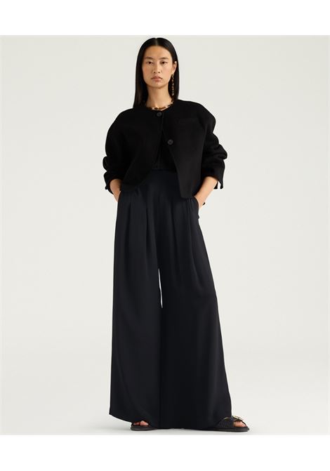 Pantaloni a Palazzo Momonì Aspen in Crêpe di Acetato e Seta - Nero MOMONI | Pantaloni | MOPA0190990