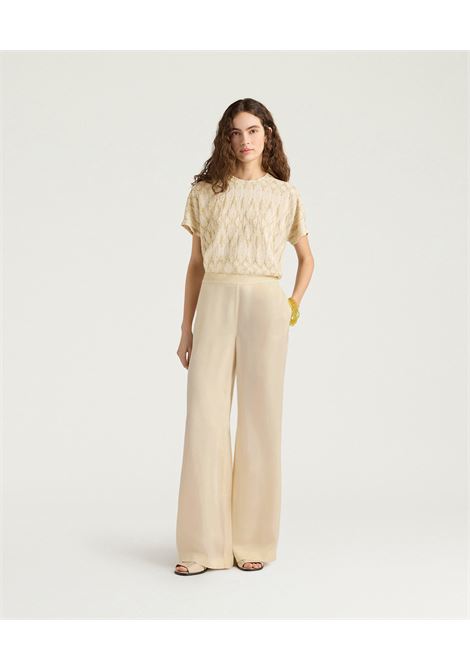 Pantaloni a Gamba Ampia Momonì Marajo in Cady di Viscosa - Crema MOMONI | Pantaloni | MOPA0210026