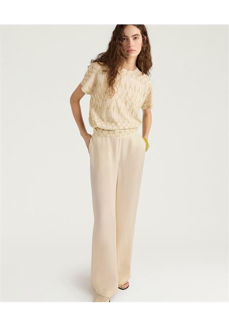Pantaloni a Gamba Ampia Momonì Marajo in Cady di Viscosa - Crema MOMONI | Pantaloni | MOPA0210026