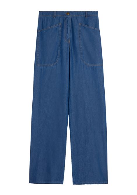 Pantaloni a Gamba Ampia Momonì in Chambray di Cotone - Lavaggio Medio MOMONI | Pantaloni | MOPA0220890