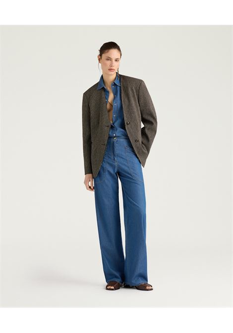 Pantaloni a Gamba Ampia Momonì in Chambray di Cotone - Lavaggio Medio MOMONI | Pantaloni | MOPA0220890