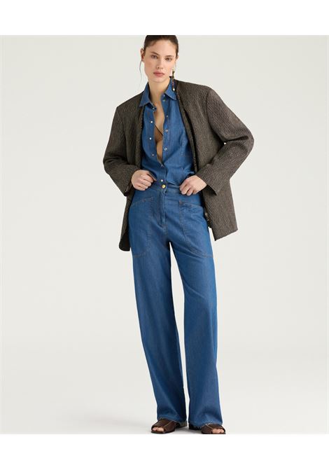 Pantaloni a Gamba Ampia Momonì in Chambray di Cotone - Lavaggio Medio MOMONI | Pantaloni | MOPA0220890