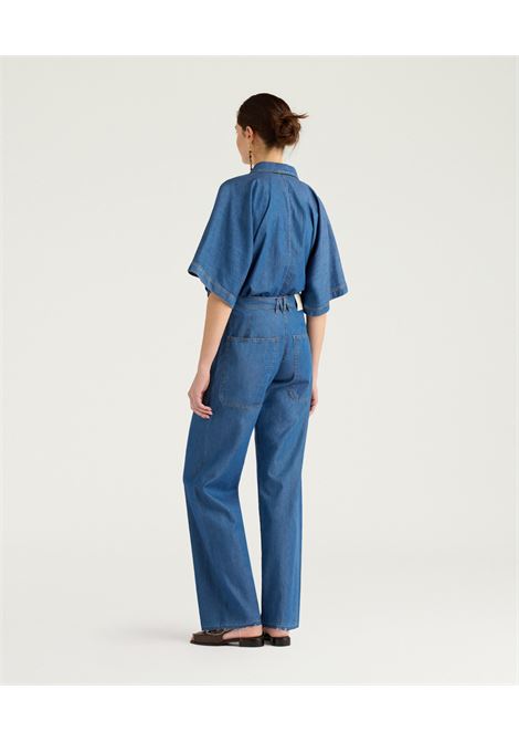Pantaloni a Gamba Ampia Momonì in Chambray di Cotone - Lavaggio Medio MOMONI | Pantaloni | MOPA0220890