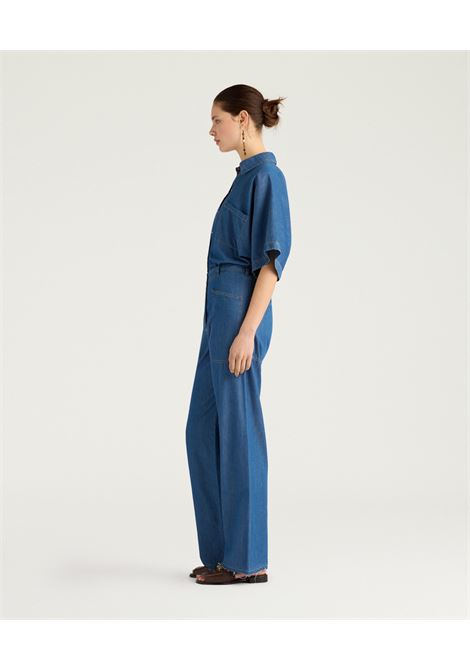 Pantaloni a Gamba Ampia Momonì in Chambray di Cotone - Lavaggio Medio MOMONI | Pantaloni | MOPA0220890