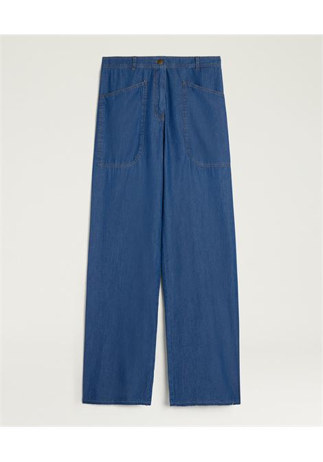 Pantaloni a Gamba Ampia Momonì in Chambray di Cotone - Lavaggio Medio MOMONI | Pantaloni | MOPA0220890