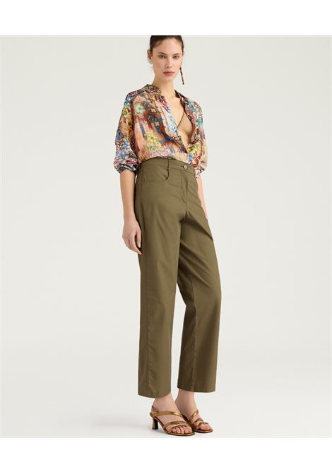 Pantaloni Gaucho Momonì Tres in Popeline di Cotone - Kaki MOMONI | Pantaloni | MOPA0230754