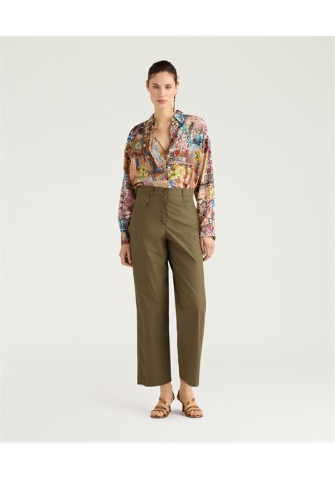 Pantaloni Gaucho Momonì Tres in Popeline di Cotone - Kaki MOMONI | Pantaloni | MOPA0230754