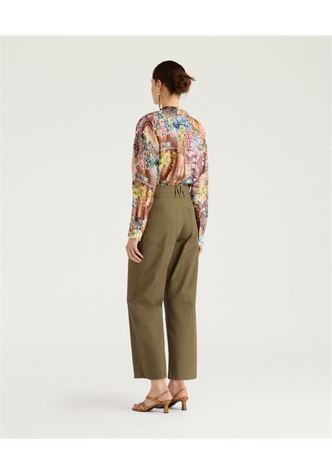 Pantaloni Gaucho Momonì Tres in Popeline di Cotone - Kaki MOMONI | Pantaloni | MOPA0230754