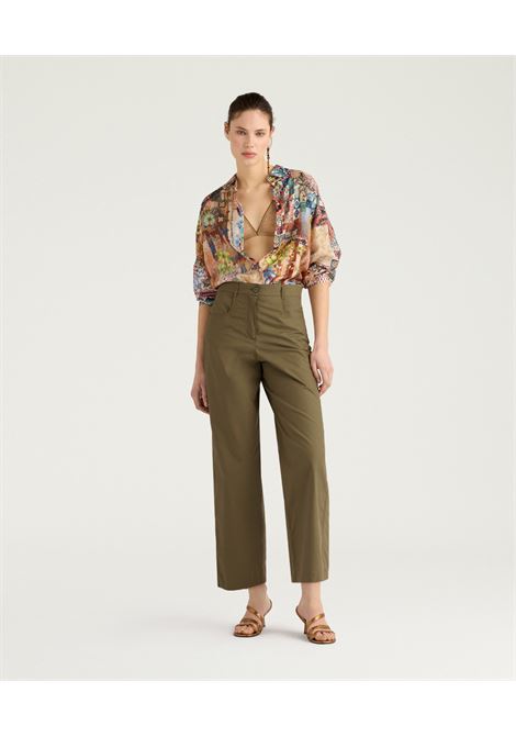 Pantaloni Gaucho Momonì Tres in Popeline di Cotone - Kaki MOMONI | Pantaloni | MOPA0230754