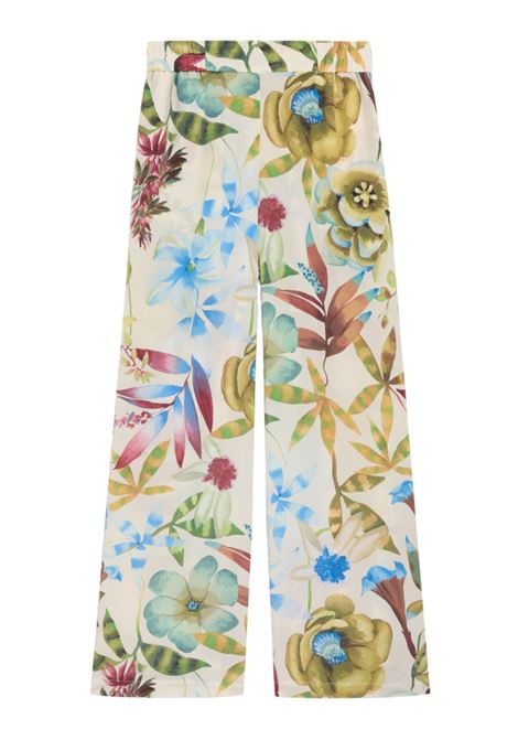 Pantaloni Larghi Momonì Baccarat in Crêpe de Chine di Seta - Multicolor Panna MOMONI | Pantaloni | MOPA0391045