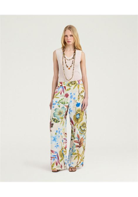 Pantaloni Larghi Momonì Baccarat in Crêpe de Chine di Seta - Multicolor Panna MOMONI | Pantaloni | MOPA0391045
