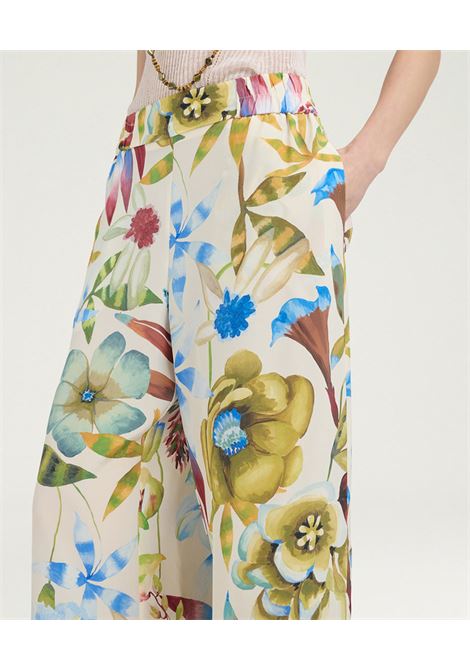 Pantaloni Larghi Momonì Baccarat in Crêpe de Chine di Seta - Multicolor Panna MOMONI | Pantaloni | MOPA0391045
