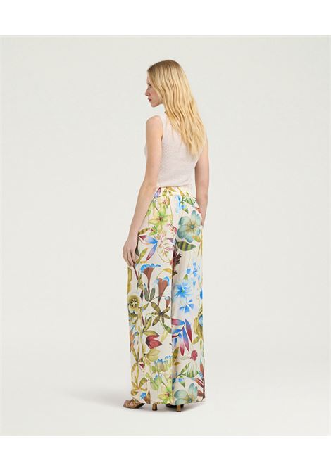 Pantaloni Larghi Momonì Baccarat in Crêpe de Chine di Seta - Multicolor Panna MOMONI | Pantaloni | MOPA0391045
