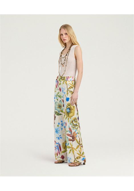 Pantaloni Larghi Momonì Baccarat in Crêpe de Chine di Seta - Multicolor Panna MOMONI | Pantaloni | MOPA0391045