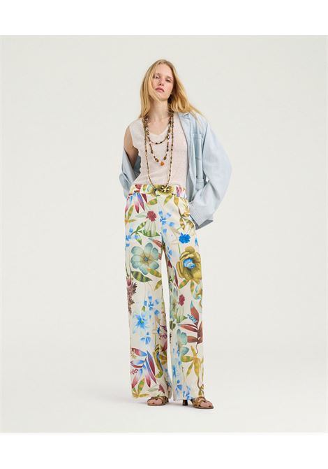 Pantaloni Larghi Momonì Baccarat in Crêpe de Chine di Seta - Multicolor Panna MOMONI | Pantaloni | MOPA0391045