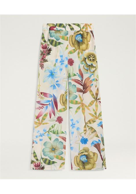 Pantaloni Larghi Momonì Baccarat in Crêpe de Chine di Seta - Multicolor Panna MOMONI | Pantaloni | MOPA0391045