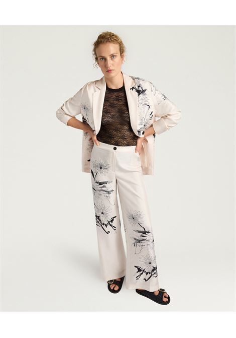 Pantaloni a Gamba Ampia Momonì Misaki in Twill di Seta - Bianco/Nero MOMONI | Pantaloni | MOPA0401199