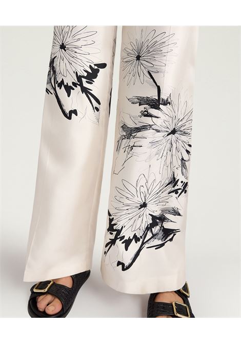 Pantaloni a Gamba Ampia Momonì Misaki in Twill di Seta - Bianco/Nero MOMONI | Pantaloni | MOPA0401199