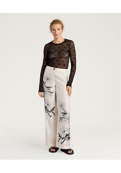 Pantaloni a Gamba Ampia Momonì Misaki in Twill di Seta - Bianco/Nero MOMONI | Pantaloni | MOPA0401199
