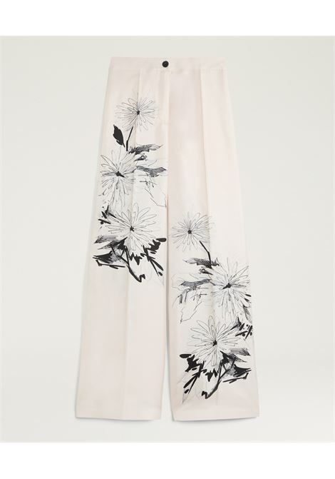 Pantaloni a Gamba Ampia Momonì Misaki in Twill di Seta - Bianco/Nero MOMONI | Pantaloni | MOPA0401199