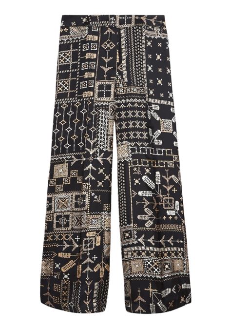Pantaloni a Gamba Ampia Momonì Misaki in Twill di Seta - Multicolor Nero MOMONI | Pantaloni | MOPA0409950