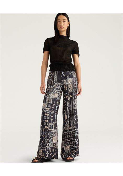 Pantaloni a Gamba Ampia Momonì Misaki in Twill di Seta - Multicolor Nero MOMONI | Pantaloni | MOPA0409950