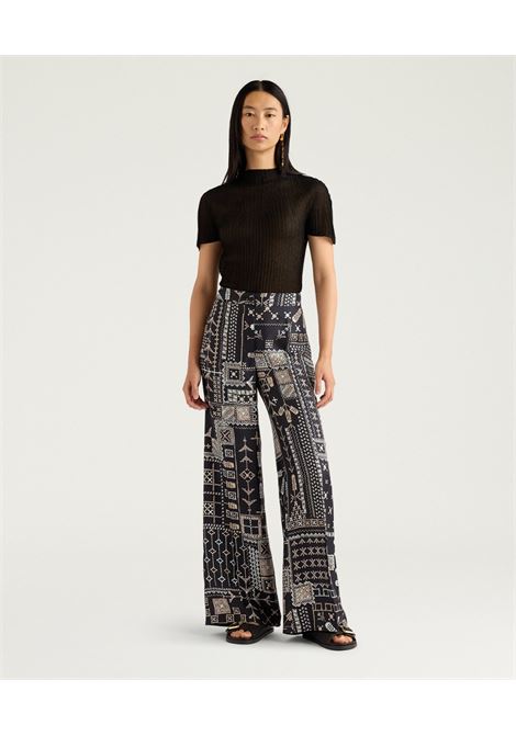 Pantaloni a Gamba Ampia Momonì Misaki in Twill di Seta - Multicolor Nero MOMONI | Pantaloni | MOPA0409950