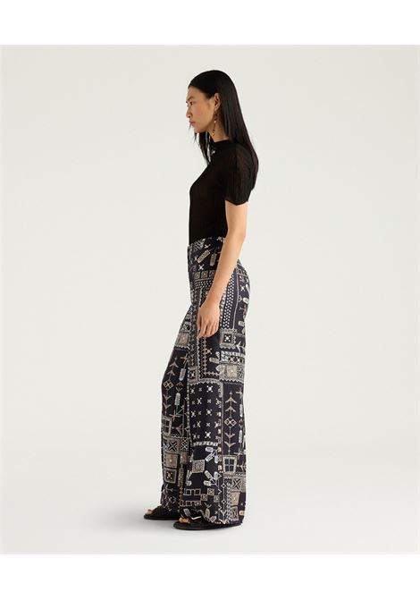 Pantaloni a Gamba Ampia Momonì Misaki in Twill di Seta - Multicolor Nero MOMONI | Pantaloni | MOPA0409950