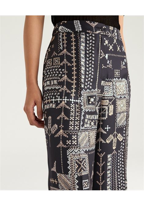 Pantaloni a Gamba Ampia Momonì Misaki in Twill di Seta - Multicolor Nero MOMONI | Pantaloni | MOPA0409950