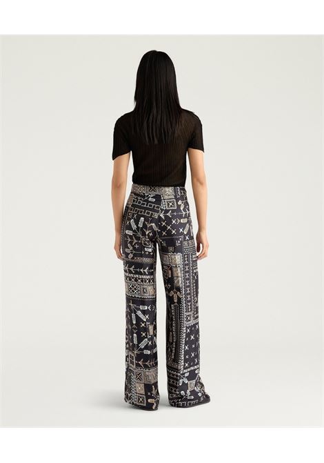 Pantaloni a Gamba Ampia Momonì Misaki in Twill di Seta - Multicolor Nero MOMONI | Pantaloni | MOPA0409950