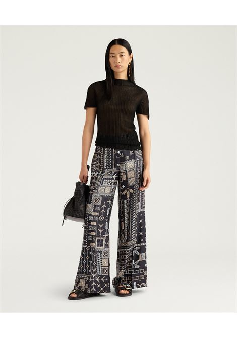 Pantaloni a Gamba Ampia Momonì Misaki in Twill di Seta - Multicolor Nero MOMONI | Pantaloni | MOPA0409950