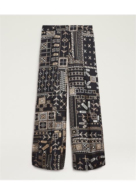 Pantaloni a Gamba Ampia Momonì Misaki in Twill di Seta - Multicolor Nero MOMONI | Pantaloni | MOPA0409950