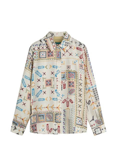 Momonì Arles Shirt in Printed Silk Twill - Sail Collar MOMONI |  | MOSH0011045