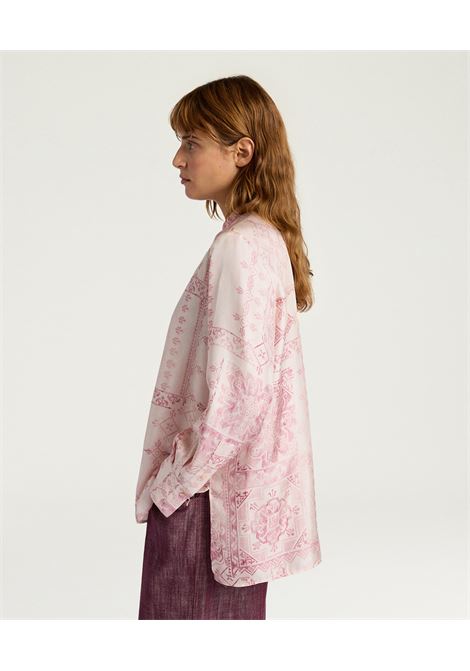 Momonì Mesilla Shirt in Printed Silk Twill - Grandad Collar Relaxed Fit MOMONI |  | MOSH0024349