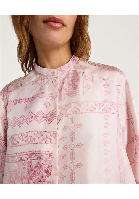 Momonì Mesilla Shirt in Printed Silk Twill - Grandad Collar Relaxed Fit MOMONI |  | MOSH0024349